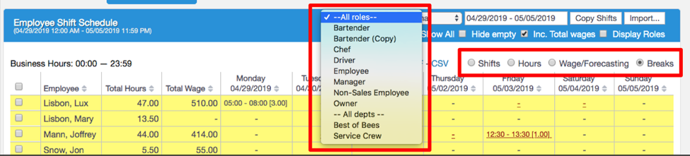 Use schedule filters